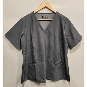 Figs Technical Collection Scrub Top Womens Size L Gray,‎ 2 Pockets Short Sleeve